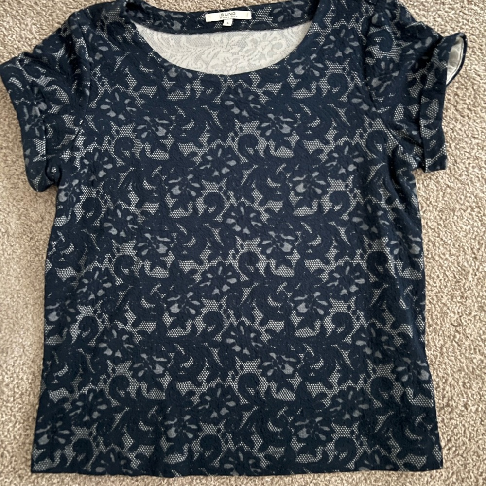ALFRED SUNG Navy Blue Lace Tee